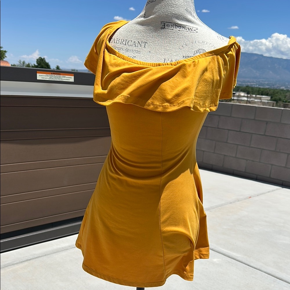 Yellow Ruched Off-Shoulder Mini Dress - Picture 6 of 17